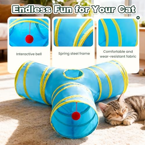 Love's cabin Cat Tunnel for Indoor Cats, 3-Way Collapsible Play Tunnel - Image 5