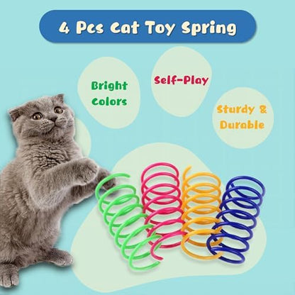 30 Pcs Premium Silent Cat Pom Pom Balls, Interactive Lightweight Assorted Colors Fuzzy Toy Balls (1.2 inches), with 4 Pcs Cat Spring Toy for Indoor Kitten Playing Exercising - Image 4