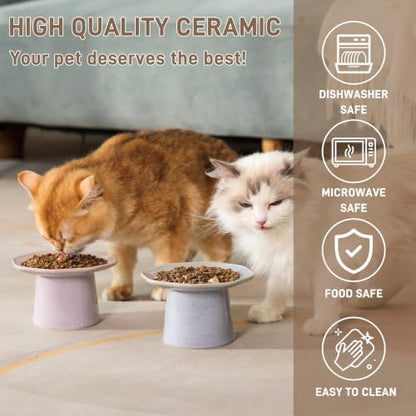 6" Wide Elevated Cat Food Bowls Ceramic Shallow Cat Dish Plate, Anti Vomiting, Whisker Fatigue, Light Gray Blue - Image 4