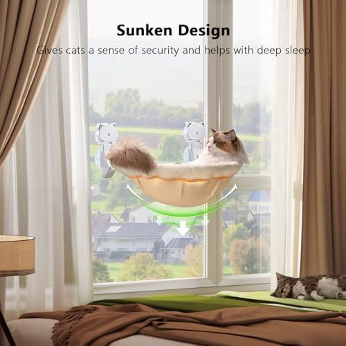 JUNSPOW Cat Window Perch Cordless, Foldable & Stable Cat Beds- Breathable Cat Window Hammock for Overlooking, Sunbathing and Climbing - Maximum Hold Up to 40lb - Image 2