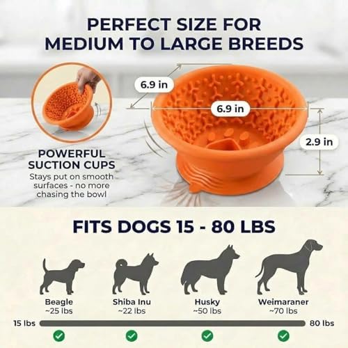 Dog Slow Feeder Lick Bowl to Prevent Fast Eating, Steel Reinforced Rim, Non-Slip Suction Base, BPA-Free Silicone, Dishwasher & Freezer Safe, Helps Extend Mealtime & Keep Dogs Calm(Orange) - Image 5
