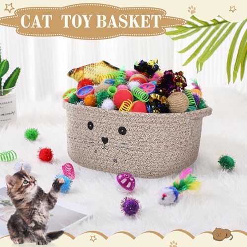 Zopeal 58 Pcs Cat Toy Set with Storage Basket Indoor, Dark Brown, 12 Inch - Image 4