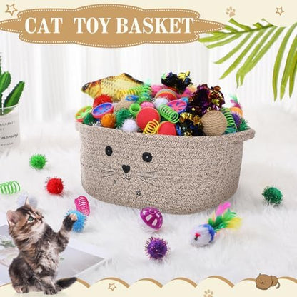 Zopeal 58 Pcs Cat Toy Set with Storage Basket Indoor, Dark Brown, 12 Inch - Image 4