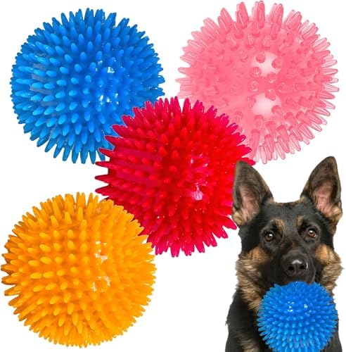 4.5″ Squeaky Dog Balls 4 Color Dog Toys Balls for Medium Large Dogs Pet Puppy Chew Toys for Teething No Odor Durable Spiky Balls for Teeth Cleaning and Training for Large Dogs (Large) by AclovcyHair