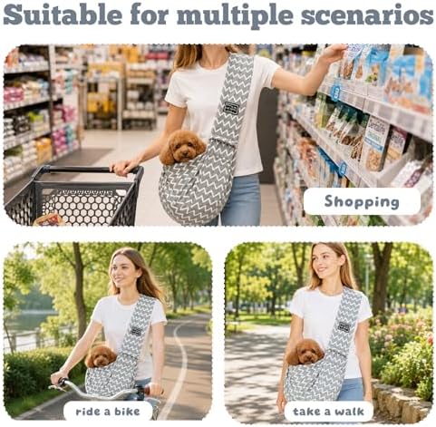 Dog Sling Carrier for Small Dogs and Cats 5–16 lbs, Puppy Carrier Sling with Safety Hook and Storage Pocket, Hands Free Pet Carrier Purse for Travel, Walking, Shopping (Grey Ripple) - Image 3