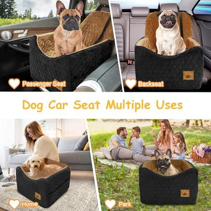 Dog Car Seat for Small/Medium Dogs, Memory Foam Dog Booster Seat, Travel Safety Per Car Seat with Washable Removable Cover, Storage Pockets for Dogs up to 35 lbs(BlackBrown) - Image 6