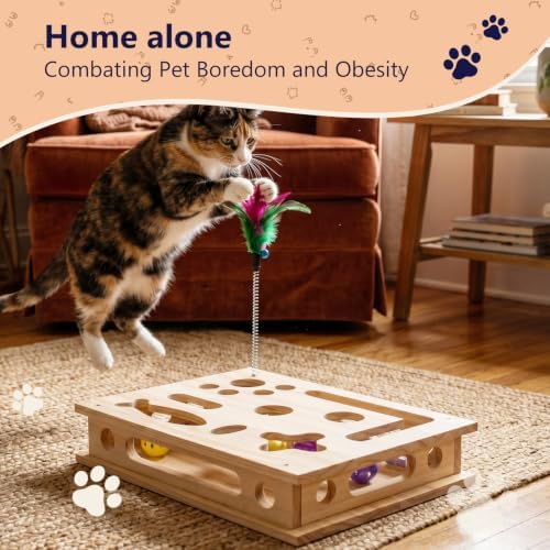 Wooden Cat Scratch Puzzle Enrichment Box,Interactive Cat Slow Feeder Maze Puzzle Toy,Durable Mental Stimulation Enrichment Toy.Relieve Boredom & Reduce Destructive Behaviors - Image 4
