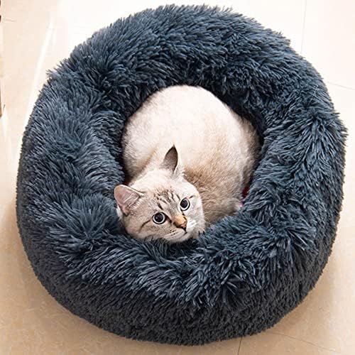 Cat Beds for Indoor Cats - Small Dog Bed Washable 24 inches, Anti Anxiety Round Fluffy Plush Faux Fur Pet Bed, Thick Bottom (Dark Grey, Large 24" L x 24" W) by Unknown