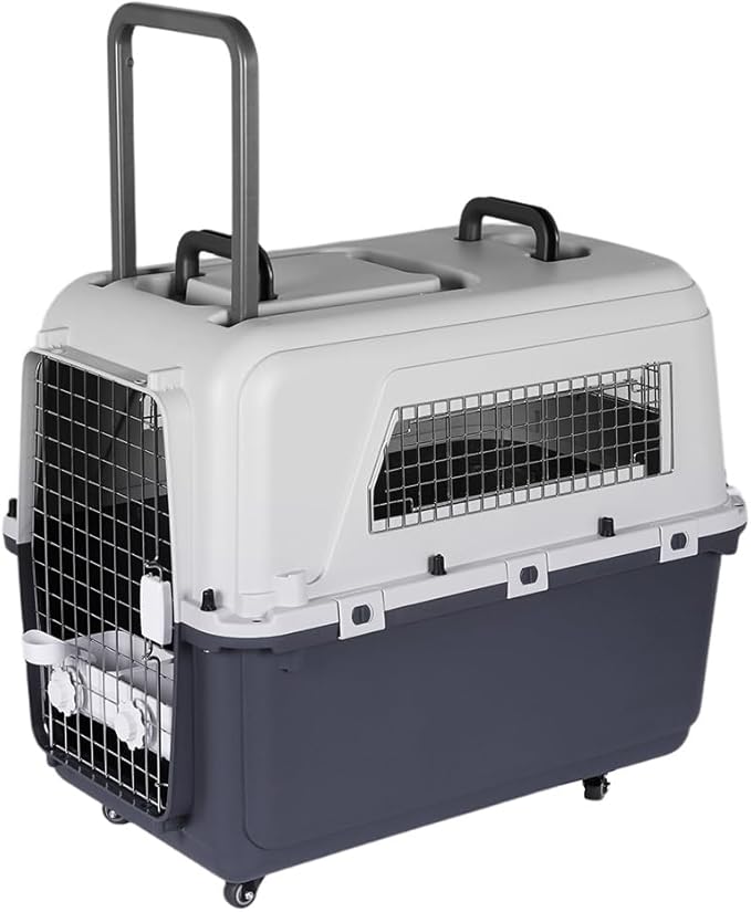 Large Portable Dog Crate Kennel (33×21.6×25.2In) Sturdy Pet Carrier with Handle Metal Door Travel Pet Box for Puppies Kittens Suitable for Air Consignment Out for Medical Treatment Road Trip