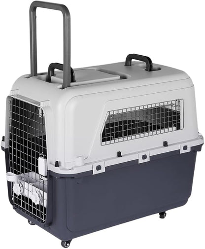 Large Portable Dog Crate Kennel (33×21.6×25.2In) Sturdy Pet Carrier with Handle Metal Door Travel Pet Box for Puppies Kittens Suitable for Air Consignment Out for Medical Treatment Road Trip