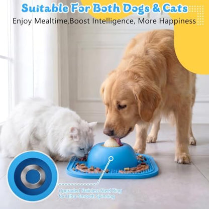 Slow Feeder Dog Bowls & Lick Mat for Liquid and Thick Treat, Anti-Slip Dog Lick Bowl with Interactive Rolling Ball, 5/6 Cup Pup Licking Toy for Large Medium Small Dogs and Cats-Large Blue - Image 4