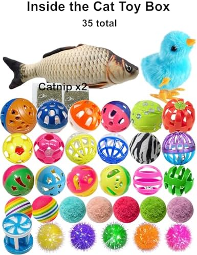 35-Pack Jingle Balls Catnip Fish Wind-Up Chick for Kittens - Image 3