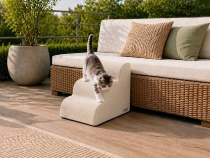 3-Step Foam Dog Stairs for Small Dogs, Couch & Bed, Beige - Image 3