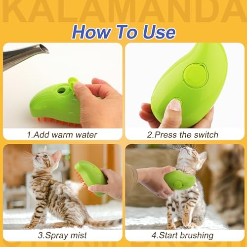 Cat Steam Brush, 3 In 1 Steamy Pet Brush, Silicone Massage Dog Hair Remover Comb, Spray Mist Grooming for Indoor Kittens (Mango Green) - Image 6