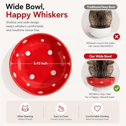 Red Mushroom Cat Bowl, Elevated Ceramic Bowl for Cats - Image 4