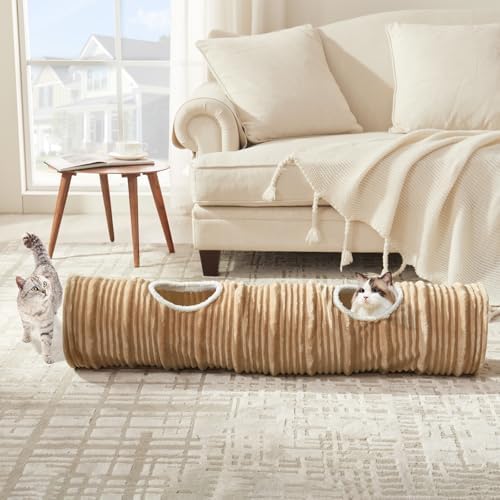 Cat Tunnel for Indoor Cats,Cats Toys Collapsible Tunnel Straight Tube with a Fun Ball and 2 Holes,Cat Play Tunnels,for Rabbits, Ferrets, Puppies & Small Pets,Diameter 9.8 Inch by FlashingFire