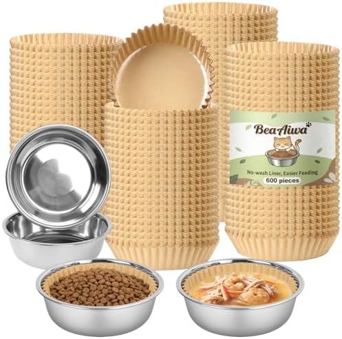 Cat Bowl Set (600 Disposable Pet Bowl Liners with 4 Stainless Steel Bowls) by Unknown
