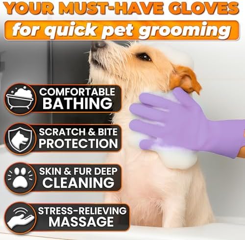 Cat and Dog Washing Gloves, 1 Pair, 11.6", Soft Silicone (Purple) - Image 4