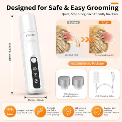 Whisper Quiet Dog Nail Grinder with Light Electric Cat Nail Trimmer - Image 2