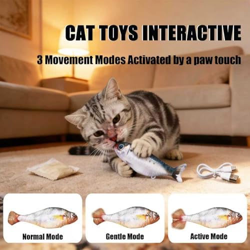 2 Packs Cat Toys Floppy Fish with Catnip, Realistic Moving Cat Fish Toy - Image 2