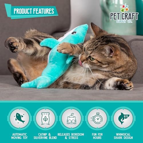 Pet Craft Supply Wiggle Pickle and Shimmy Shark Flipper Flopper Interactive Electric Realistic Flopping Wiggling Moving Fish Potent Catnip and Silvervine Cat Toy, Multi (8726), All Breed Sizes - Image 2