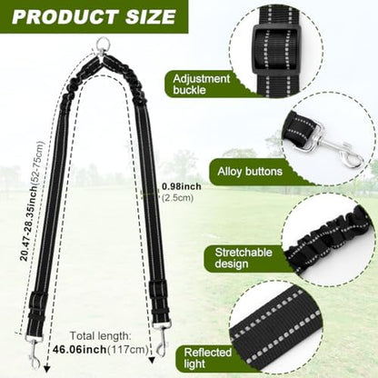 Double Dog Leash, 360° Swivel No Tangl-e Bungee Walking Training Leashes, Comfortable Shock Absorbing Reflective Bungee Reflective Walking Training Leash for 2 Dogs - Image 2