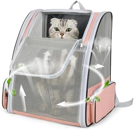 Cat Backpack Carrier Large Pet Backpack for Small Dog Medium Cat Puppy Kitten Bunny up to 15lbs, Ventilated Mesh Dog Collapsible Travel Backpack for Hiking Walking Outdoor by ZEJOROSE