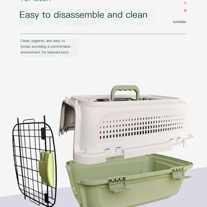 Cat and Dog Bags Pet Air Box with Skylight Pet Checked Box Outing Portable Box Cat Cage Dog Car Transport Box Air Box Pet Travel Bags(Green,A)