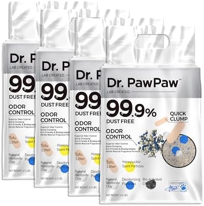 Tofu Cat Litter, Dr. PawPaw Clumping Cat Litter, Honeysuckle Scent 18 lb, Dust-Free Keep Kitty Tidy, Superior Odor Control Keep Step Fresh by DrPawPaw