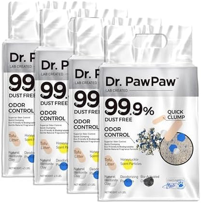 Tofu Cat Litter, Dr. PawPaw Clumping Cat Litter, Honeysuckle Scent 18 lb, Dust-Free Keep Kitty Tidy, Superior Odor Control Keep Step Fresh by DrPawPaw