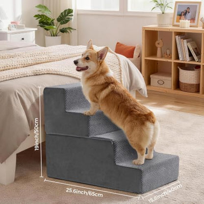 Dog Stairs, Steps and Ramp for High Bed & Sofa, 13-24" H Detachable Pet Stairs for Small Medium Dogs, Sturdy 40D Foam, Non-Slip, Washable Cover with Lint Roller, Grey - Image 7
