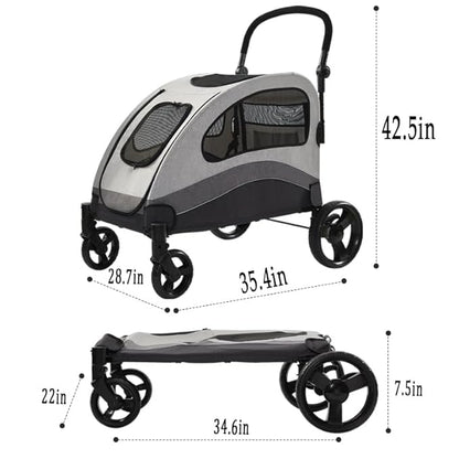 ANLULOAD Dog Stroller for Large Dogs,Dog Carriage,Foldable, Adjustable Handle, with Pocket with One-Foot Brake Up to 132lbs