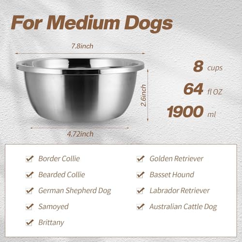 Ziliny 6 Pcs 8 Cup Metal Dog Bowls Stainless Steel Food Dish 64 Oz - Image 2