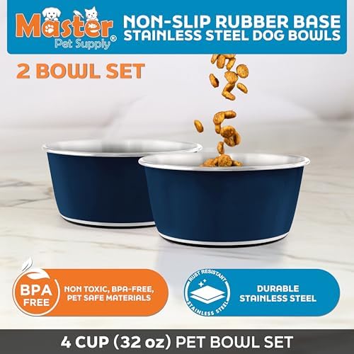 Master Pet Supply Stainless Steel Dog Bowls Set of 2 - Navy Blue - 32 Oz - Image 2