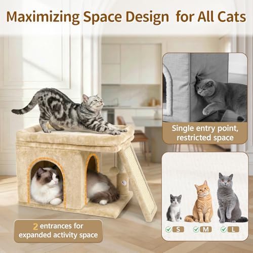 Cat Tree Tower with 15.7x23.6 Perch Bed for Indoor Cats, Beige - Image 2
