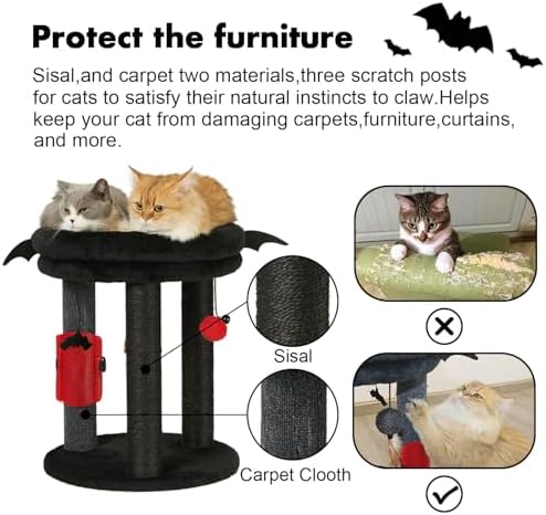 MECOOL 4in1 Small Cat Tree,Scratching Post with Tower Soft Bed, Sisal Carpet Jute Posts with Three Hanging Ball Toys and Massage Brush for Indoor Cats and Kittens - Image 3