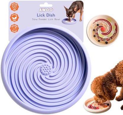 Awoo Lick Dish Silicone Dog & Cat Lick Mat Slow Feeder Dish, Extend Mealtime, Non-Slip, Wet and Dry Food Compatible (Periwinkle) by AwooPetEssentials