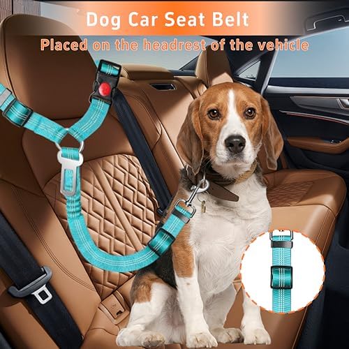 Seyezo Dog Car Seat Belt for Car, 2 Piece Set Retractable Dog Car Harness Adjustable Reflective Dog Seatbelt for Vehicle Headrests, Dog Safety Restraint Seatbelt Heavy Duty& High Elastics, Sky Blue - Image 3
