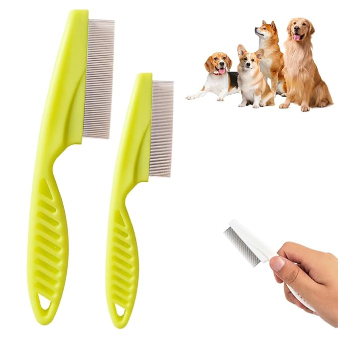 Multifunctional Pet Comb,2 Pack Pet Hair Comb Tear Stain Removal,Eye Comb for Dogs and Cats,2 in 1 Massage Dual-Sided Comb for Knots Crust Floating Hair Tangle Fleas (Green)