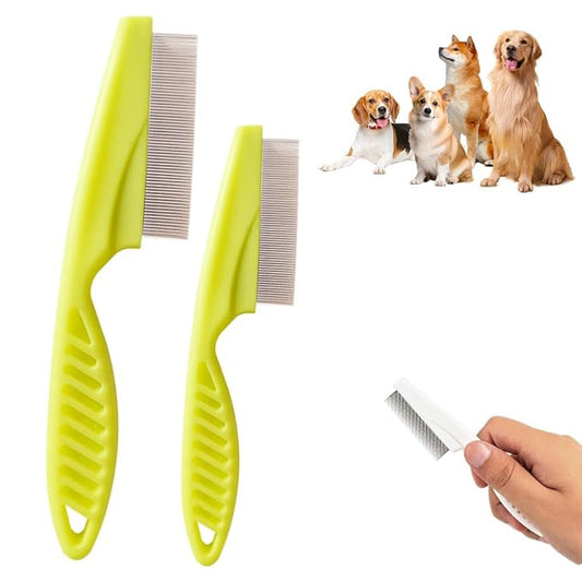 Multifunctional Pet Comb,2 Pack Pet Hair Comb Tear Stain Removal,Eye Comb for Dogs and Cats,2 in 1 Massage Dual-Sided Comb for Knots Crust Floating Hair Tangle Fleas (Green)