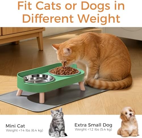 LoeJan Elevated Cat Bowls Set - Raised Cat Food and Water Bowl Set with Non Slip Stand - Pet Feeding Station with 3 Stainless Steel Bowls with Splash Proof Guard - Image 5