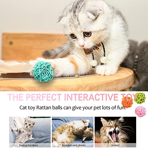Andiker Cat Balls, 5pcs Colorful and Build-in Bell Cat Sound Ball Toy Bird Toys Natural Play Balls Parrot Gnawing Toy Chew and Chase Cat Toys for Indoor Cats to Keep Fit and Active (Bell Ball) - Image 3