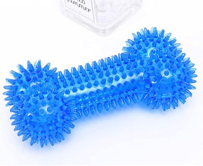 Dog Squeaky Bone Chew Toy for Aggressive Chewers, Durable Dog Rubber Bone Toy Dogs Teeth Cleaning and Training (Blue)