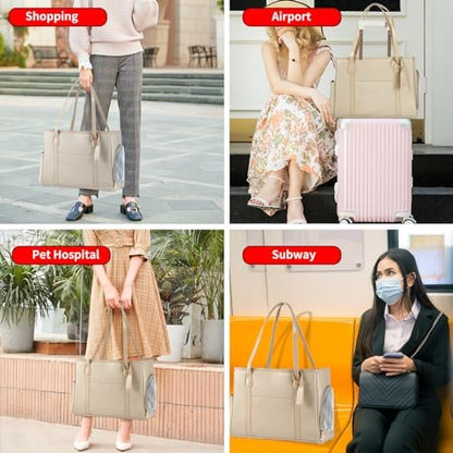 Stylish Dog Purse Carrier, Leather Pet Carrier Bag for Small Dogs Cats Puppy, Airline Approved Soft-Sided Carrier Ivory - Image 5