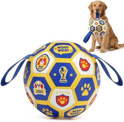 Vivifying Dog World Cup Soccer Ball Toy, 8 Inch Floatable Interactive Dog Toy for Large and Extra Large Dogs, Durable PU Enrichment Ball with Nylon Straps for Outdoor Fetch, Training & Playing by Vivifying