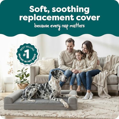 FurHaven Replacement Dog Bed Cover, Sofa-Style Design with Ultra-Plush Sleep Surface for Protecting Pet Mattresses, Zippered & Machine Washable, Jumbo Plus XXL, Plush & Suede, Gray - Image 2