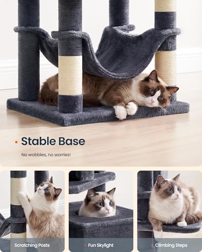 SONGMICS HOME Cat Tree for Indoor Cats, Multi-Level Cat Tower with Sisal Scratching Posts, Hammock and Condo, Dark Gray - Image 7