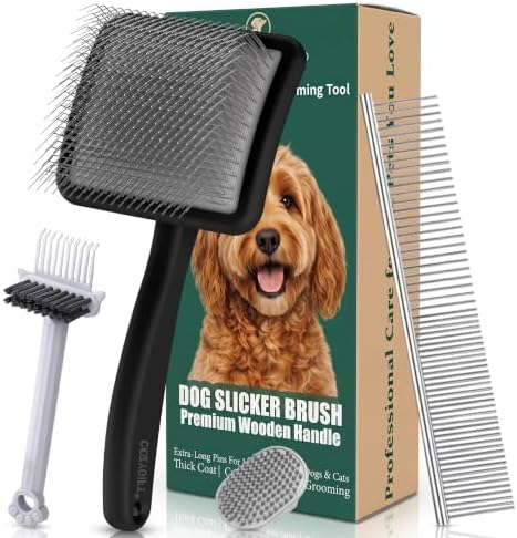 Slicker Brush for Dogs Grooming Kit with Cleaning Rake Tool 4PCS by COZYGIFT