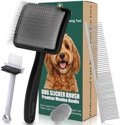 Slicker Brush for Dogs Grooming Kit with Cleaning Rake Tool 4PCS by COZYGIFT