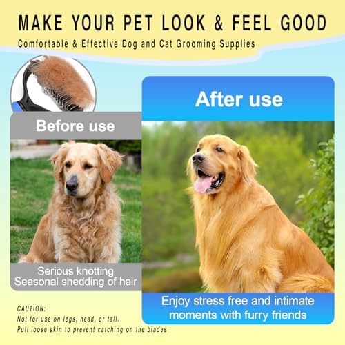 Pet Grooming Rake for Dogs & Cats - Double-Sided Deshedding and Dematting Tool, Gently Remove 95% of Loose Undercoat & Mats for Long-Haired Pets, Painless Fur Brush for Shedding Control (Blue+Comb) - Image 4